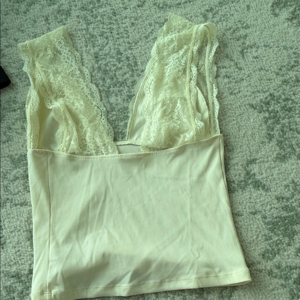 Free People Cream Lace Trim Top - Picture 4 of 4
